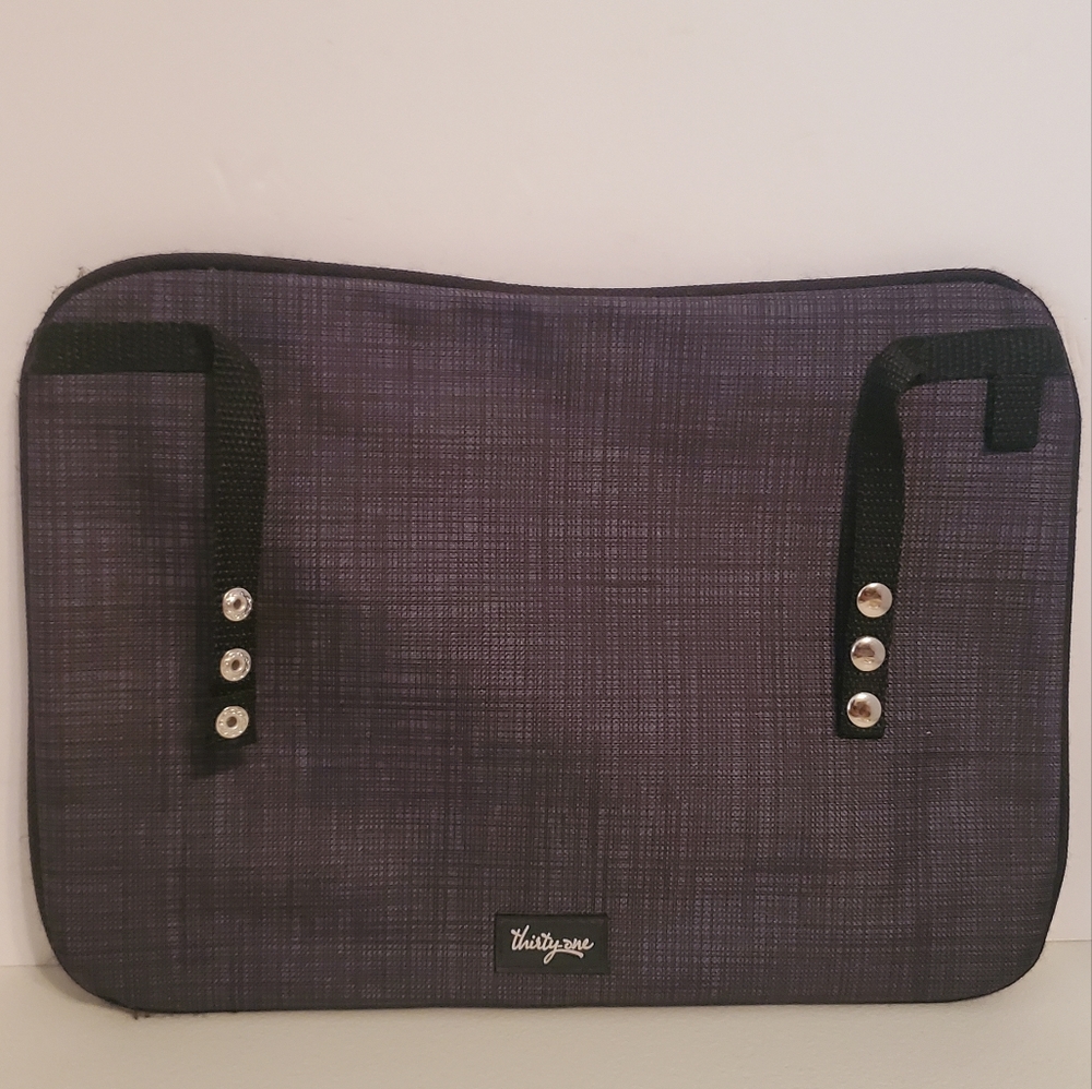 Thirty One Gray Canvas Zip Flat Makeup Bag 8"x11"